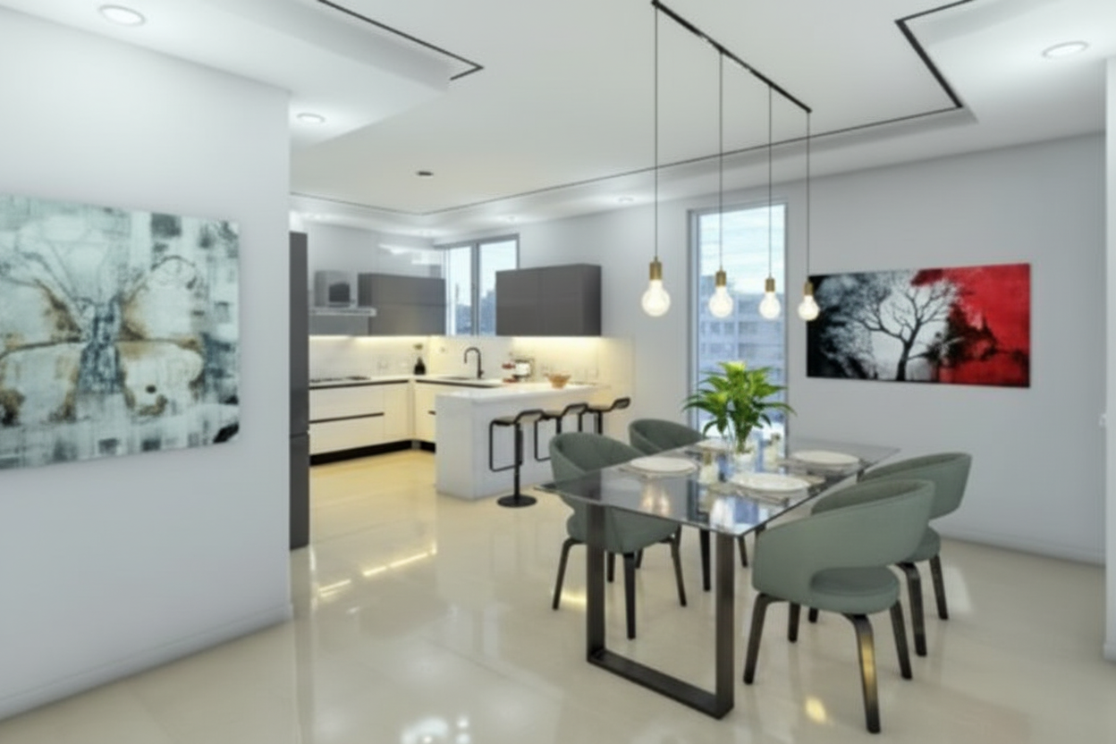 Amba Gardens apartment kitchen with granite worktops and stainless steel appliances