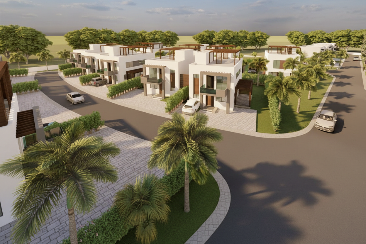 Amba Gardens townhouse street-level view showing contemporary facade