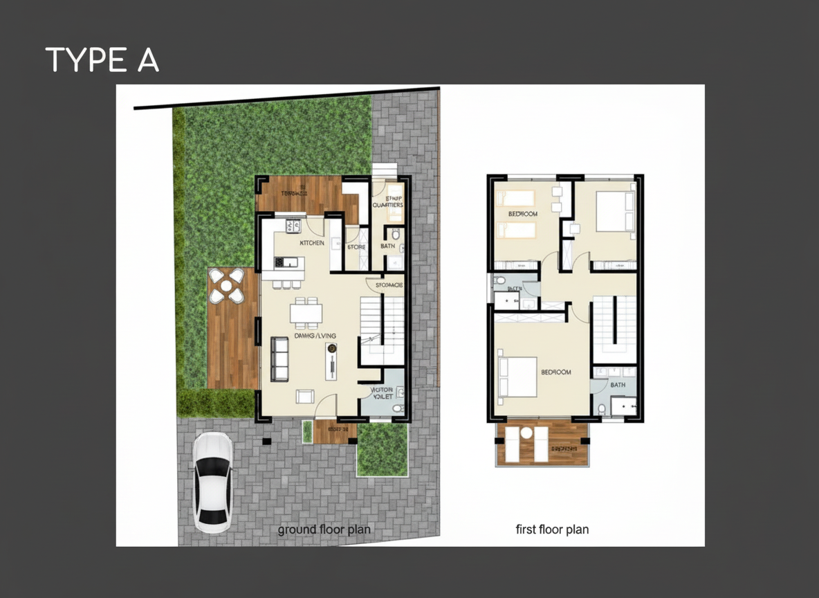 Amba Gardens Type A Townhouse Floor Plan โ Ground and First Floor