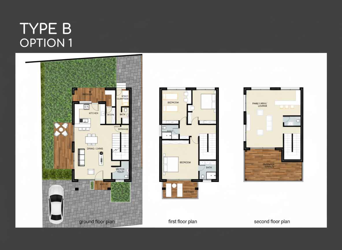 Amba Gardens Type B Option 1 Townhouse Floor Plan โ 3 floors
