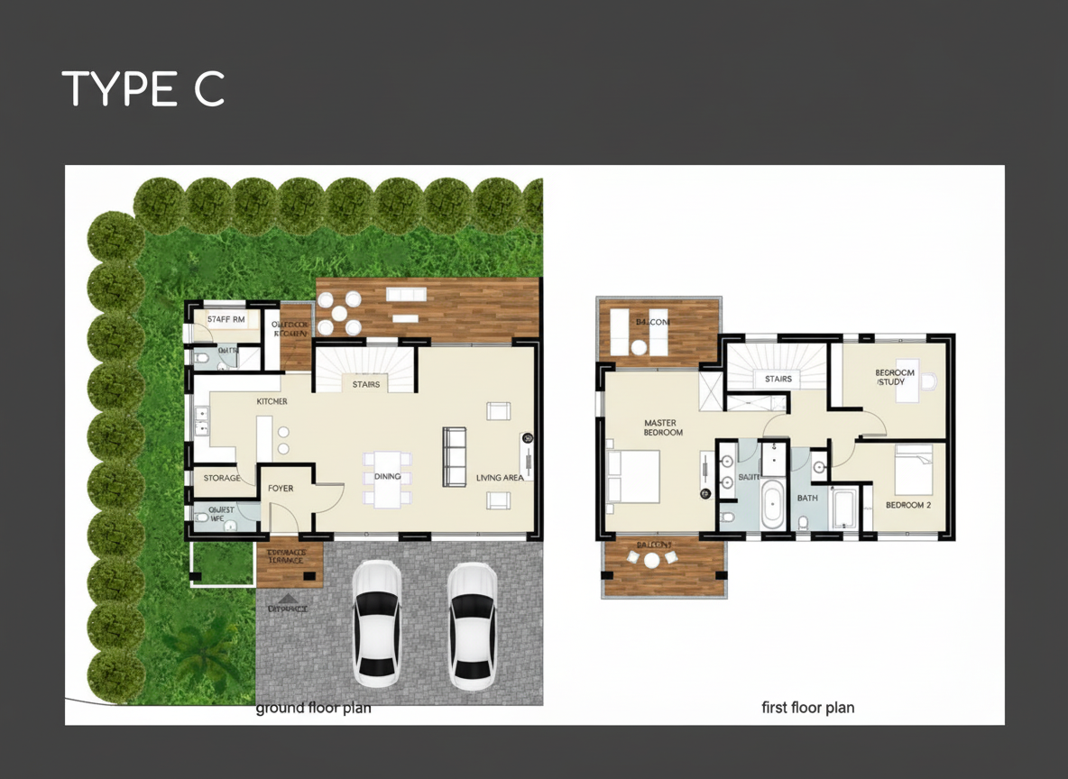 Amba Gardens Type C Townhouse Floor Plan โ Ground and First Floor
